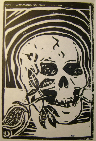 Skull & Rose, Linocut, 6x4 inches on 9x6 inch paper---Edition of 10